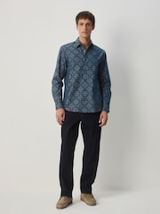 Navy Diamond Jaquard Long Sleeve Shirt - Image 3 of 8
