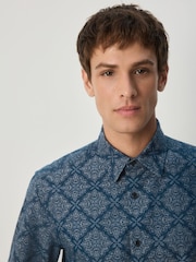 Navy Diamond Jaquard Long Sleeve Shirt - Image 4 of 8