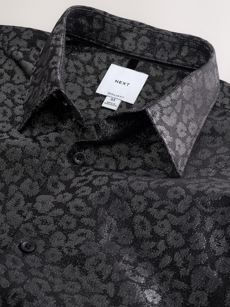 Buy Black/Silver Lurex Leopard Print Regular Fit Smart Trimmed Long Sleeve Party Shirt from Next USA Buy Black/Silver Lurex Leopard Print Regular Fit Smart Trimmed Long Sleeve Party Shirt from Next USA