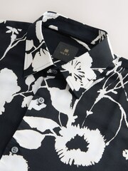 Black Mono Floral Printed Long Sleeve Shirt - Image 2 of 3