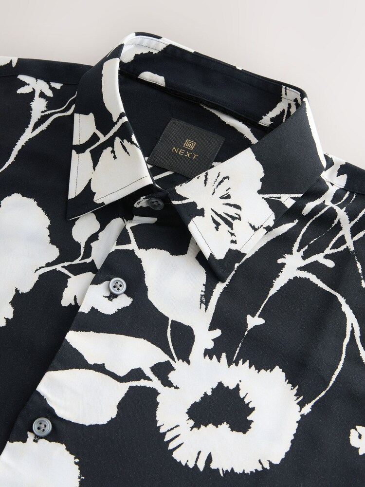 Black Mono Floral Printed Long Sleeve Shirt - Image 2 of 3