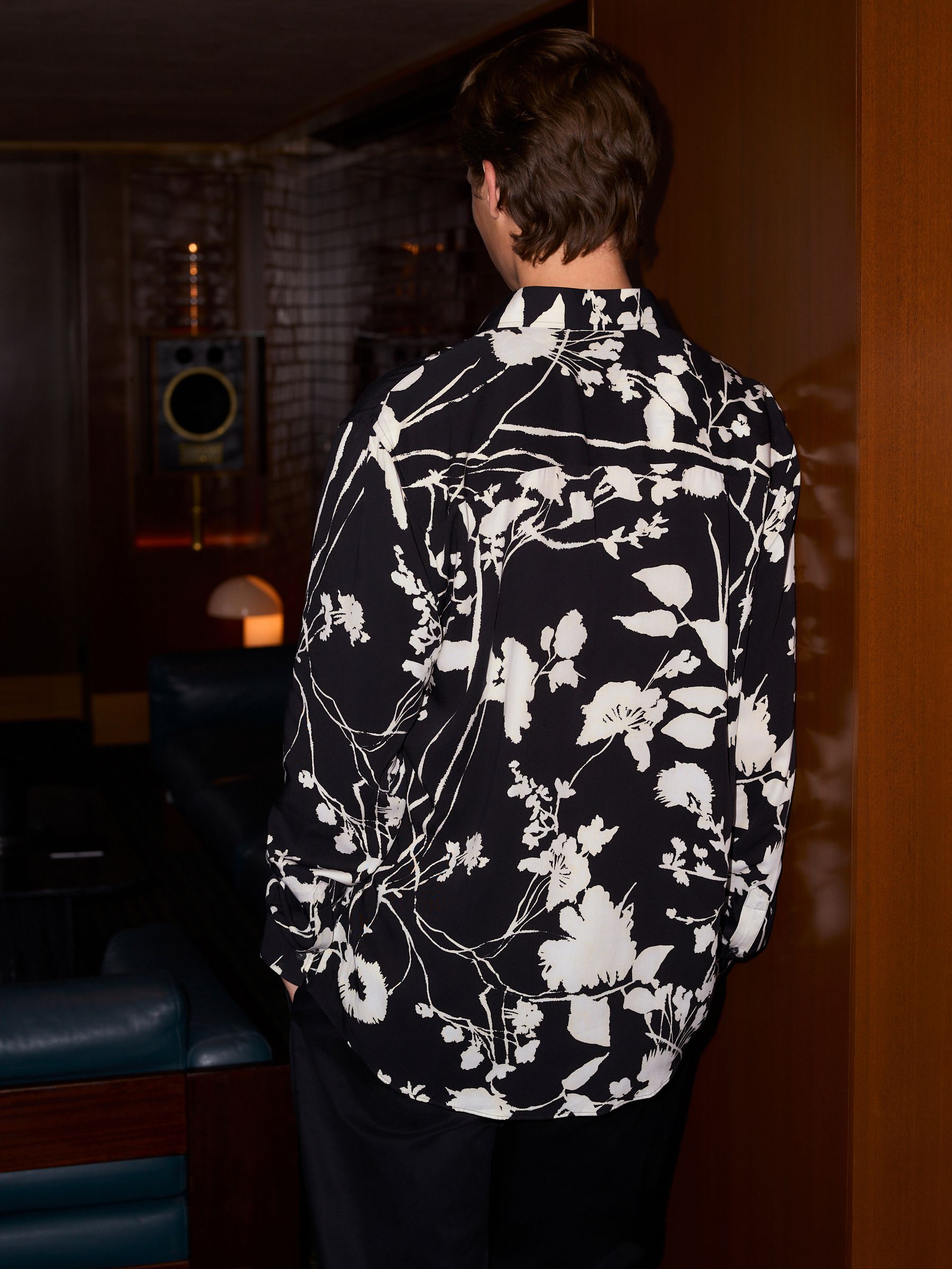 Buy Black Mono Floral Printed Long Sleeve Shirt from Next Cyprus