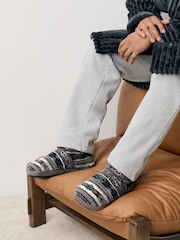 Grey Pattern Fleece Boot Slippers - Image 2 of 7