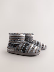 Grey Pattern Fleece Boot Slippers - Image 3 of 7