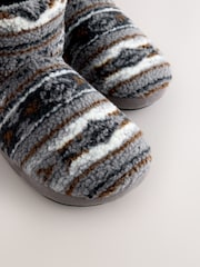 Grey Pattern Fleece Boot Slippers - Image 5 of 7