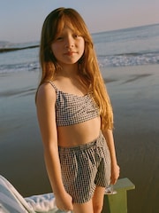 أزرق - Abercrombie & Fitch Blue Poplin Elasticated Tie Waist Shorts - صورة 1 من 3