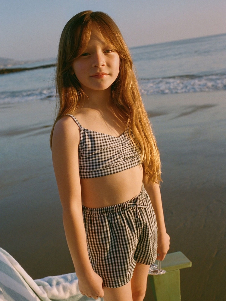 أزرق - Abercrombie & Fitch Blue Poplin Elasticated Tie Waist Shorts - صورة 1 من 3