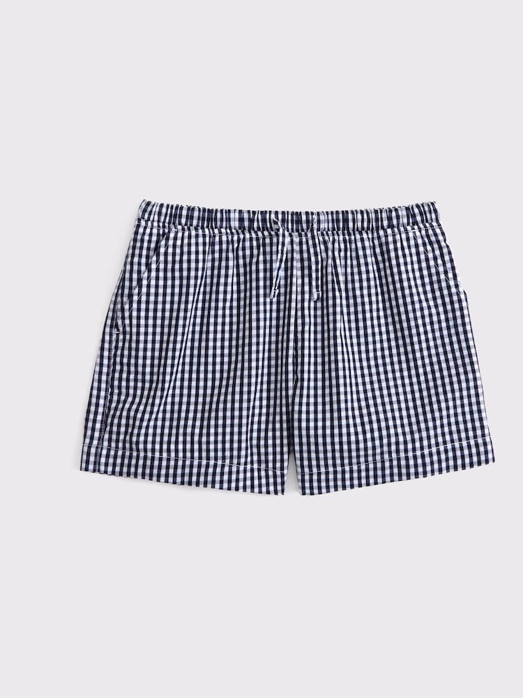 أزرق - Abercrombie & Fitch Blue Poplin Elasticated Tie Waist Shorts - صورة 3 من 3