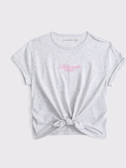 Abercrombie & Fitch Grey Cropped Short Sleeve Logo T-Shirt With Tie Front - Image 1 of 2