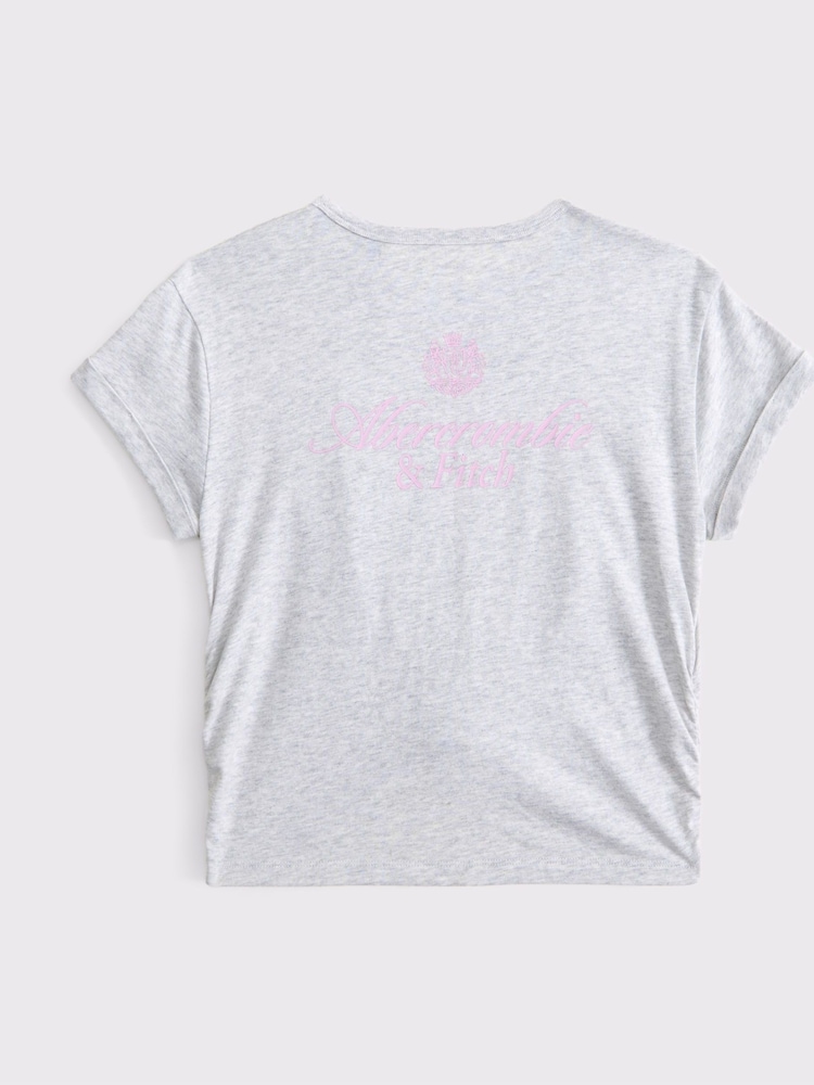 Abercrombie & Fitch Grey Cropped Short Sleeve Logo T-Shirt With Tie Front - Image 2 of 2