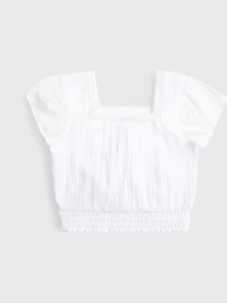 Weiß - Abercrombie & Fitch White Woven Lace Trim Frill Sleeve Crop Top - Bild 1 von 1 Weiß - Abercrombie & Fitch White Woven Lace Trim Frill Sleeve Crop Top - Bild 1 von 1