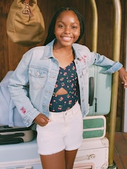 Abercrombie & Fitch Blue Embroidered Denim Jacket - Image 1 of 5