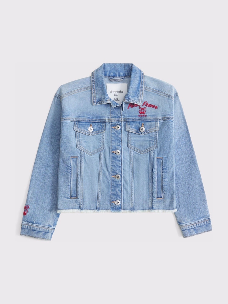 Abercrombie & Fitch Blue Embroidered Denim Jacket - Image 3 of 5
