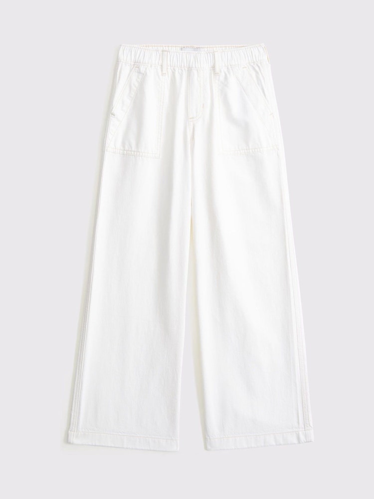 Abercrombie & Fitch High Rise Pull On Wide Leg 100% Cotton Trousers - Image 1 of 1 Abercrombie & Fitch High Rise Pull On Wide Leg 100% Cotton Trousers - Image 1 of 1