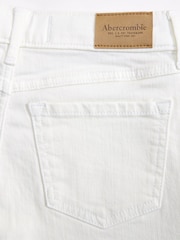 Abercrombie & Fitch Cream High Rise Relaxed Denim Shorts With Floral Print Cut Out Detail - Image 5 of 7