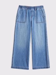 Abercrombie & Fitch Blue High Rise Pull On Wide Leg 100% Cotton Trousers - Image 1 of 1