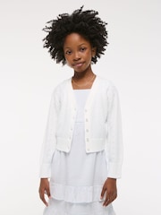 Abercrombie & Fitch Easy Open Stitch Cropped White Cardigan - Image 1 of 7