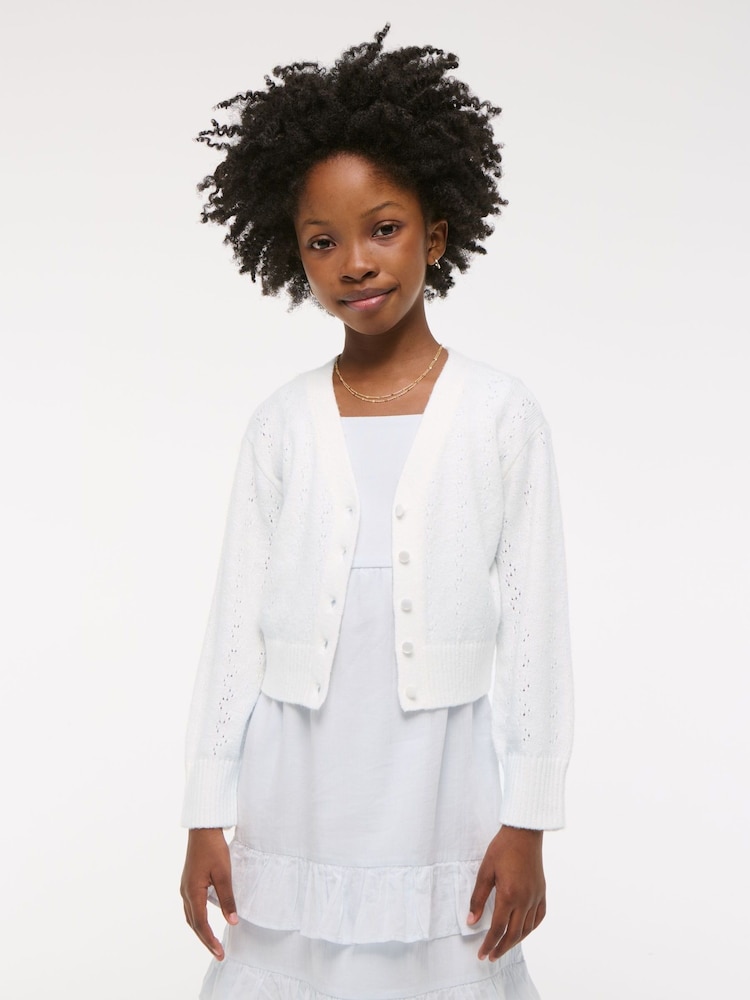 Abercrombie & Fitch Easy Open Stitch Cropped White Cardigan - Image 1 of 7