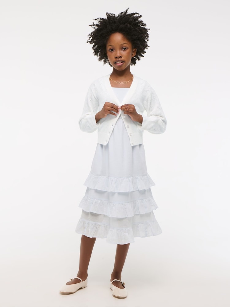 Abercrombie & Fitch Easy Open Stitch Cropped White Cardigan - Image 3 of 7