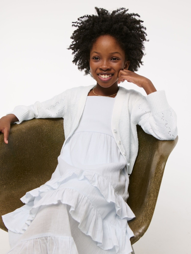 Abercrombie & Fitch Easy Open Stitch Cropped White Cardigan - Image 5 of 7