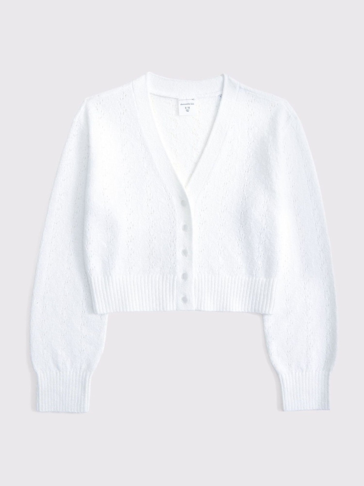 Abercrombie & Fitch Easy Open Stitch Cropped White Cardigan - Image 7 of 7