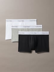 Calvin Klein Black/White/Grey 3 Pack Low Rise Trunks - Icon Cotton Stretch - Image 1 of 6