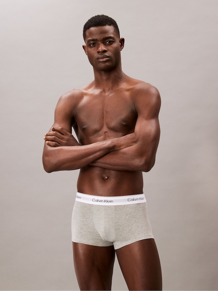 Calvin Klein Black/White/Grey 3 Pack Low Rise Trunks - Icon Cotton Stretch - Image 3 of 6