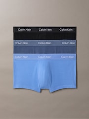 Calvin Klein Black/Mid Blue/Light Blue 3 Pack Low Rise Trunks - Icon Cotton Stretch - Image 1 of 5