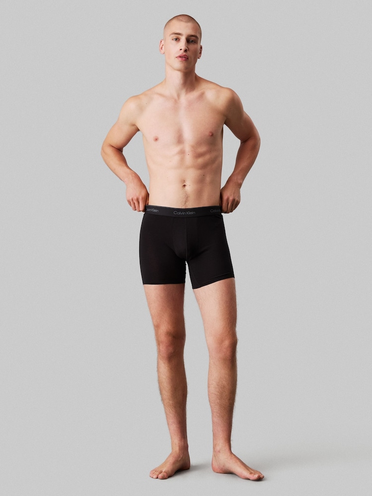 Calvin Klein Black/Mid Blue/Light Blue 3 Pack Boxer Briefs - Icon Cotton Stretch - Image 3 of 6
