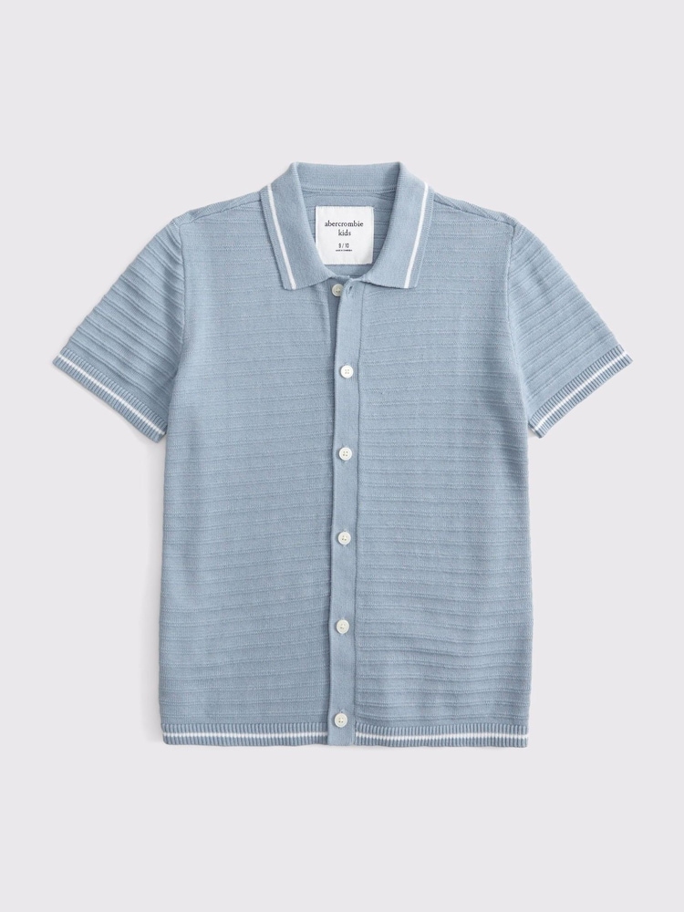 Abercrombie & Fitch Knitted Button Through White Polo Shirt - Image 1 of 1
