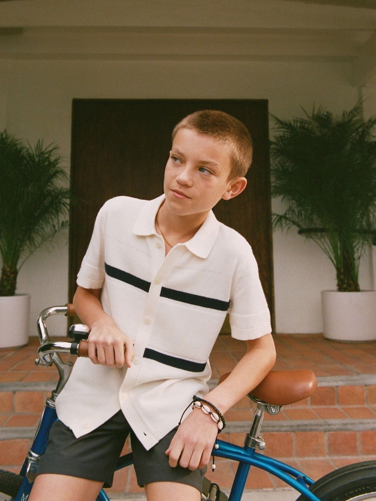 Abercrombie & Fitch Knitted Button Through White Polo Shirt - Image 1 of 3