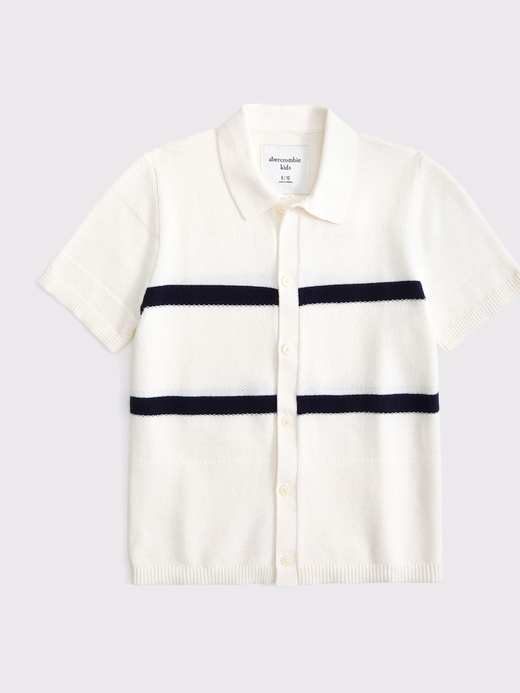 Abercrombie & Fitch Knitted Button Through White Polo Shirt - Image 3 of 3