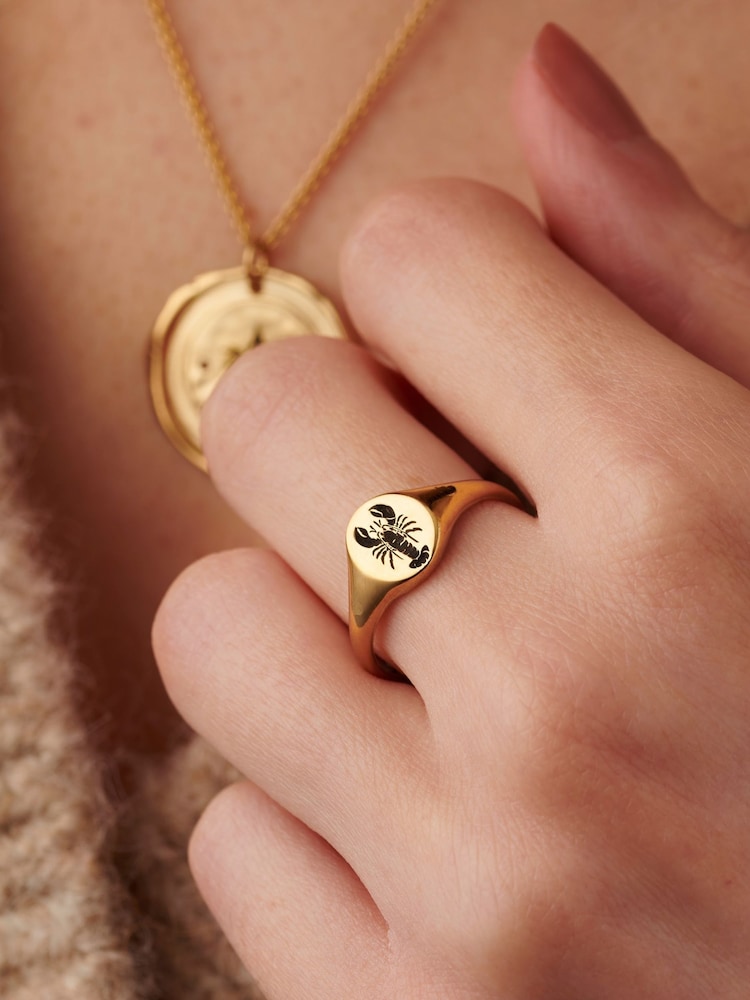 Personalised  Posh Totty Designs Gold Tone Lobster Signet Ring - Image 3 of 3