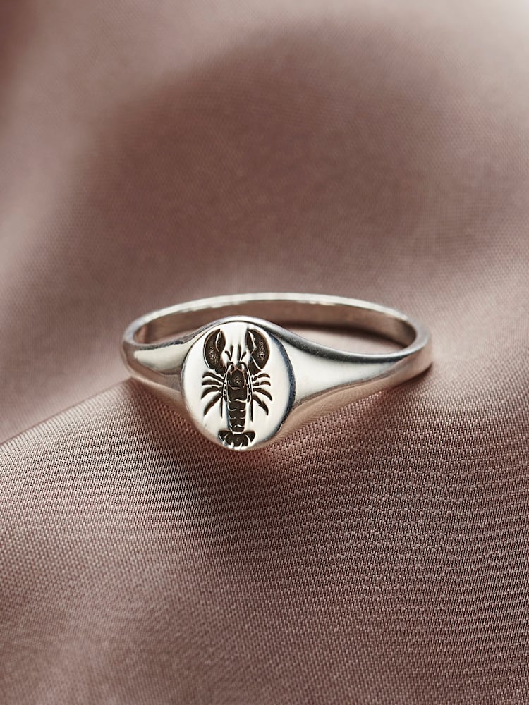 Personalised Posh Totty Designs Silver Tone Lobster Signet Ring - Image 1 of 3