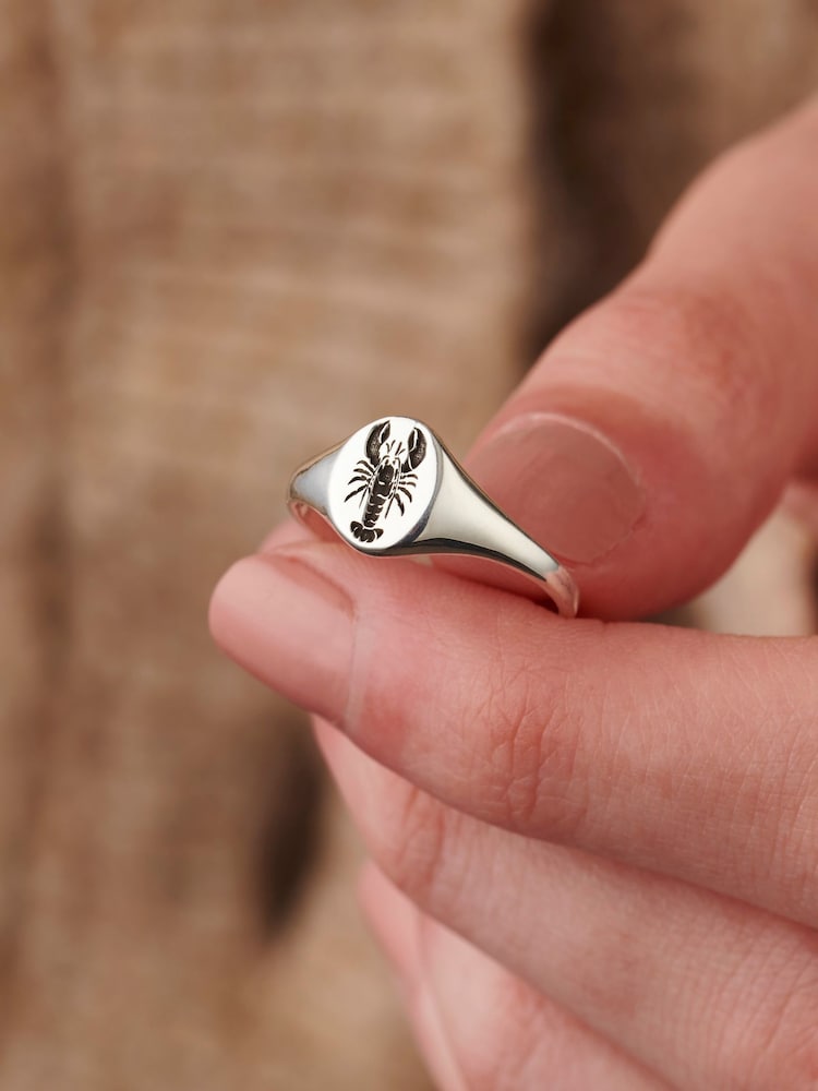Personalised Posh Totty Designs Silver Tone Lobster Signet Ring - Image 3 of 3
