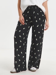 Simply Be Black Floral Crinkle Wide Leg Trousers - Image 1 of 4