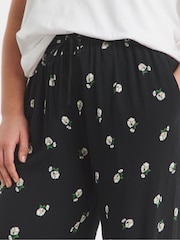 Simply Be Black Floral Crinkle Wide Leg Trousers - Image 3 of 4