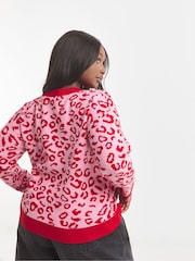 Simply Be Pink Leopard Print Boxy Cardigan - Image 3 of 4