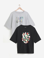 Simply Be Black Graphic T-Shirts 2 Pack - Image 1 of 5