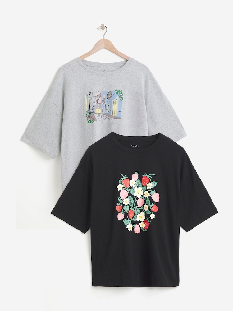 Simply Be Black Graphic T-Shirts 2 Pack - Image 1 of 5 Simply Be Black Graphic T-Shirts 2 Pack - Image 1 of 5