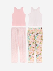 Simply Be Pink Ribbed Vest Pyjamas Set 2 Pack - Image 1 of 5