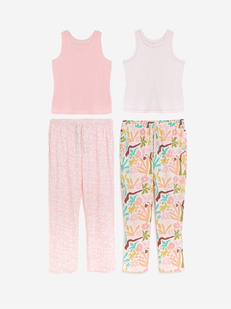 Simply Be Pink Ribbed Vest Pyjamas Set 2 Pack - Image 1 of 5