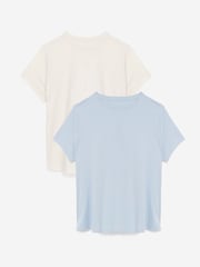 Simply Be Blue/Cream Blue/Cream 2 Pack Curved Hem Longline 100% Cotton T-Shirts - Image 1 of 5