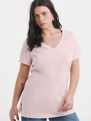Simply Be Grey Longline V-Neck 100% Cotton T-Shirts 2 Pack - Image 4 of 4