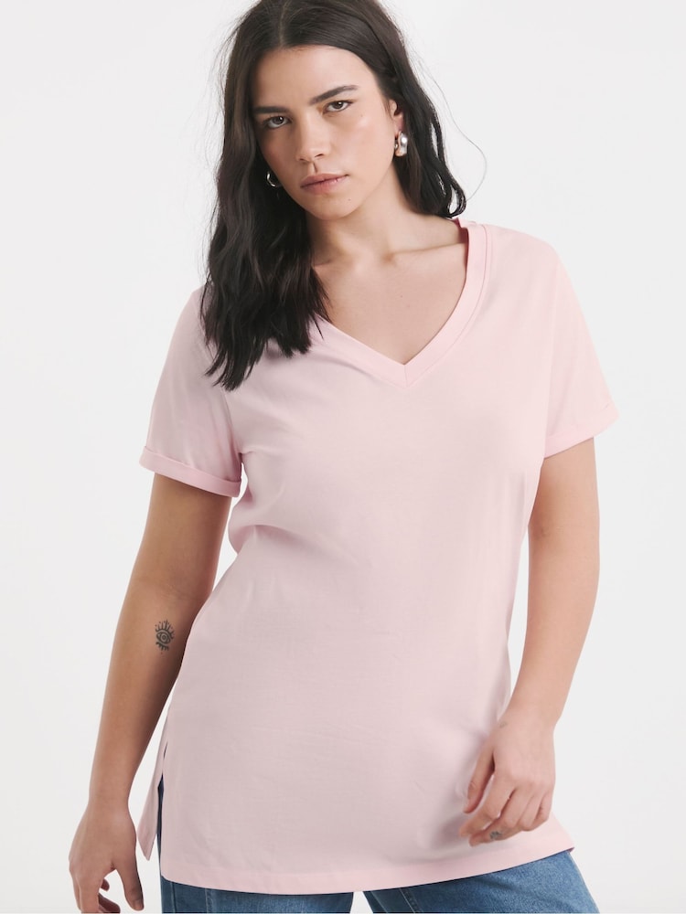 Simply Be Grey Longline V-Neck 100% Cotton T-Shirts 2 Pack - Image 4 of 4