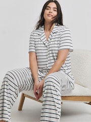 Simply Be Mono Stripe Pretty Secrets Pyjama Set - صورة 1 من 4