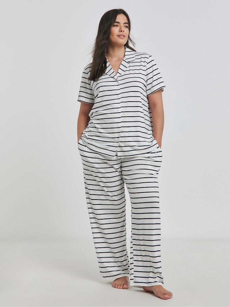 Simply Be Mono Stripe Pretty Secrets Pyjama Set - صورة 4 من 4