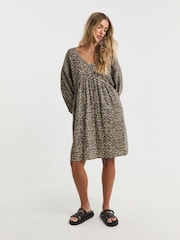 Simply Be Leopard Print Linen Smock Dress - Image 1 of 4