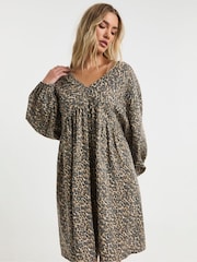 Simply Be Leopard Print Linen Smock Dress - Image 4 of 4