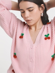 Simply Be Pink 3D Cherry Cardigan - Image 3 of 4